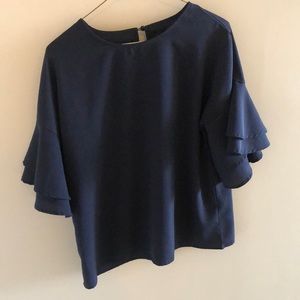 Women’s navy blue blouse, large Layered sleeves. Size medium.